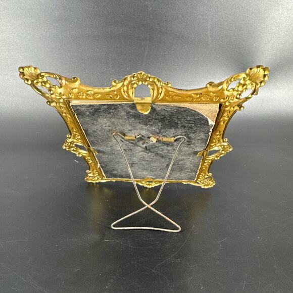 Vintage Antique Small Ornate Brass Framed Portrait Embossed Flower Design - Picture 5 of 12